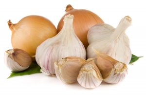 garlic and onion isolated on white